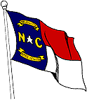 The flag of North Carolina features red, white and blue flag on a flag pole